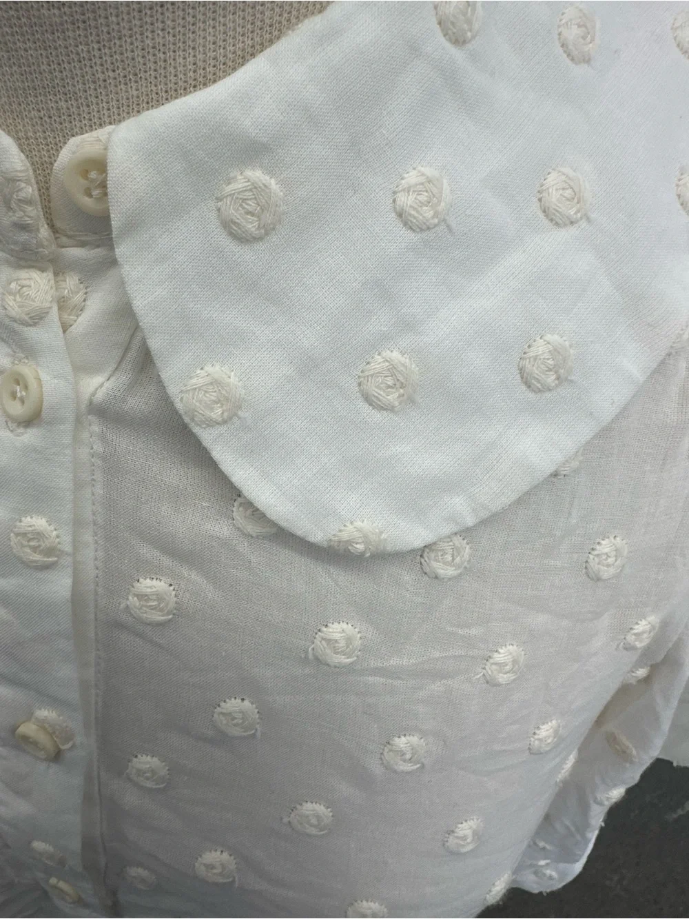 Zara Cream Swiss Dot Blouse with Peter Pan Collar